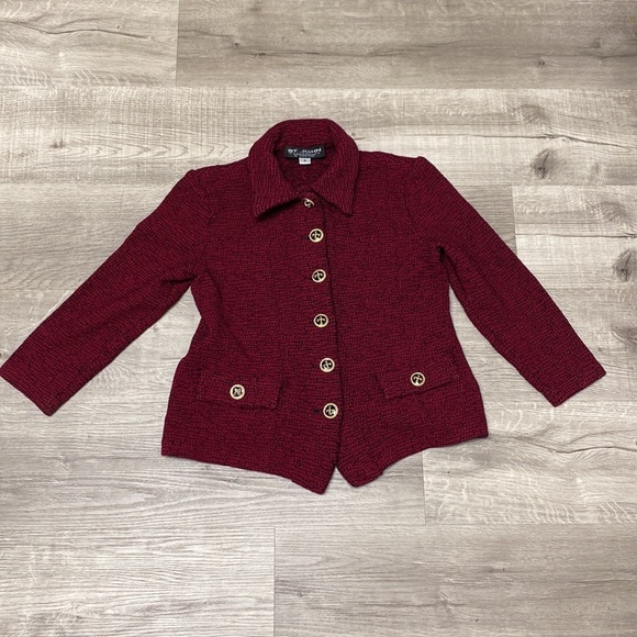 St John Collections by Marie Gray Crimson/Black/Metallic YarnTweed Blazer - Picture 10 of 14